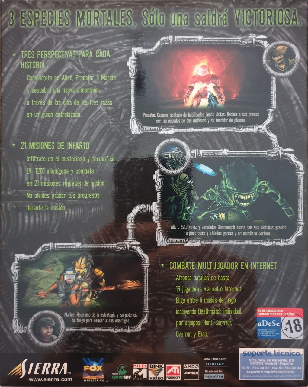 Aliens versus Predator 2 back cover