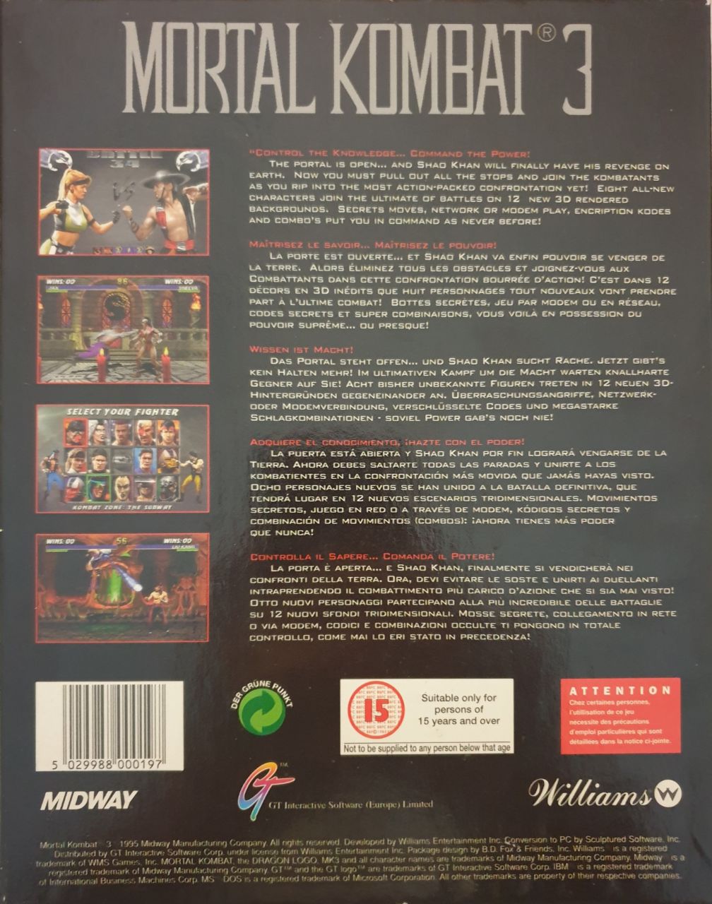 Mortal Kombat 3 back cover