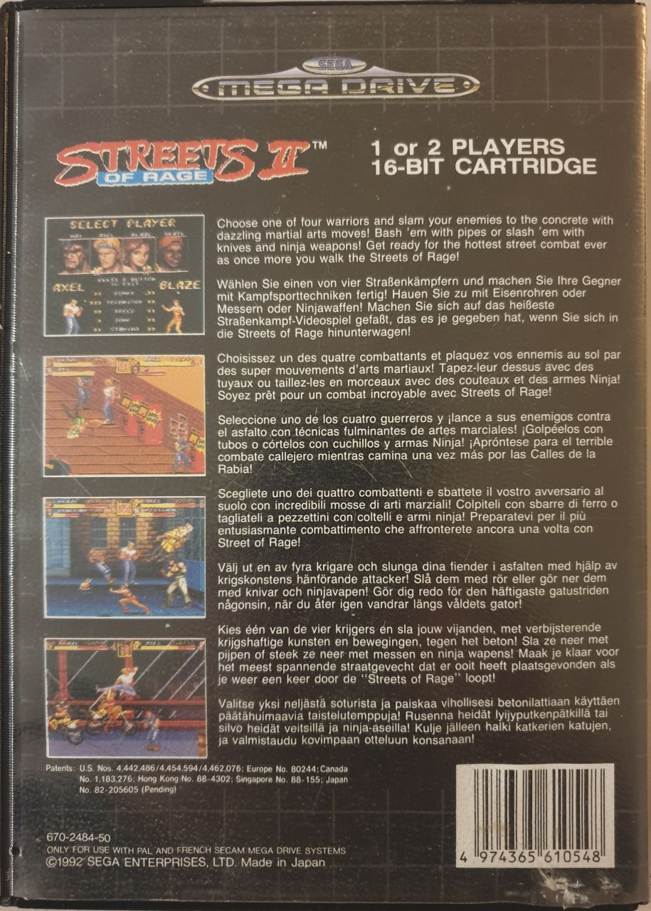 Streets of Rage II back cover